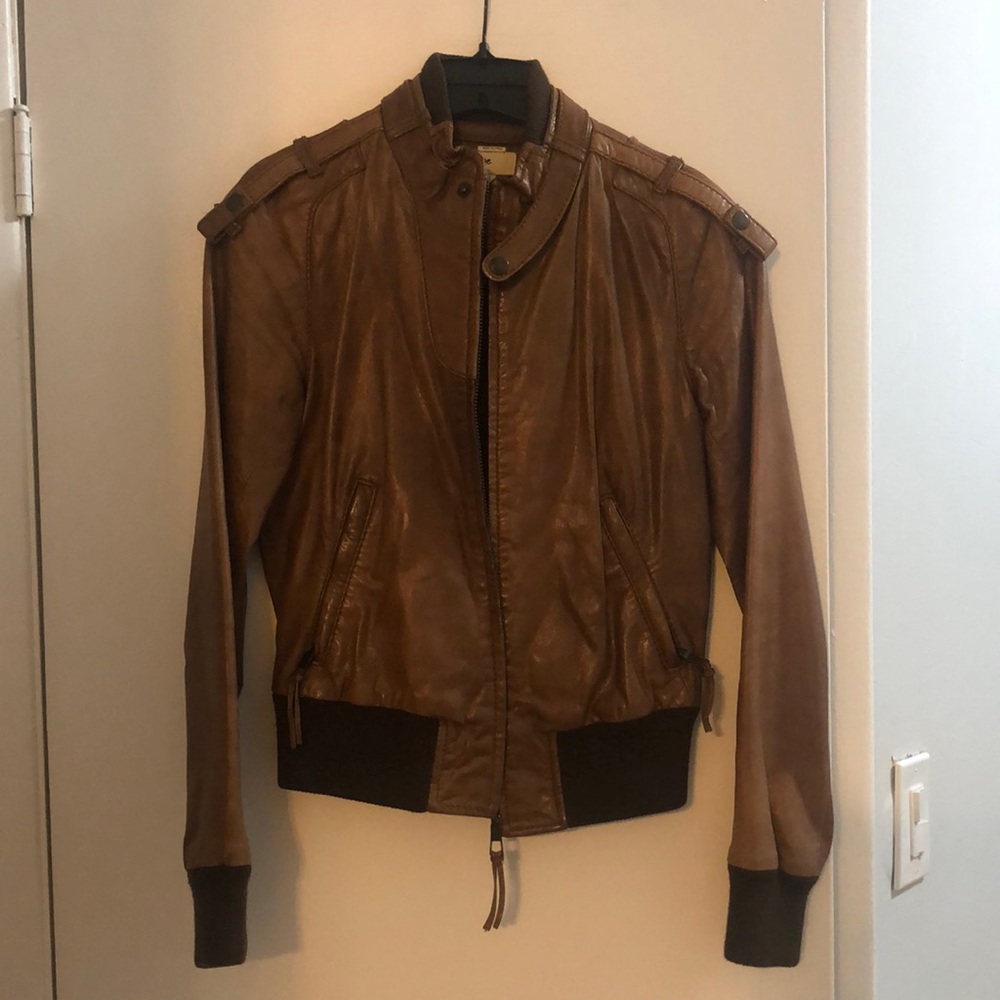 June Brown Leather Bomber Jacket; size S